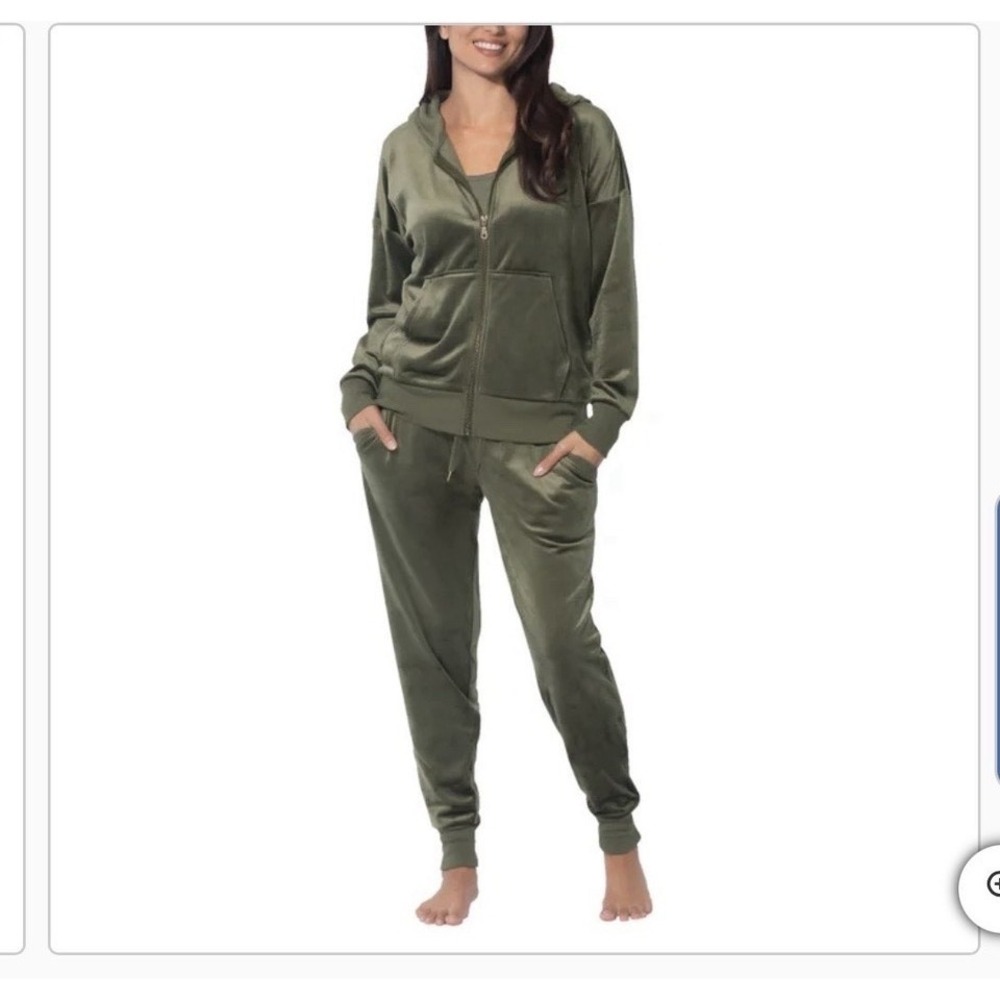 Felina Women's 2 Piece Velour Track Suit Hoodie & Jogger Set Sz MEDIUM, Green.
